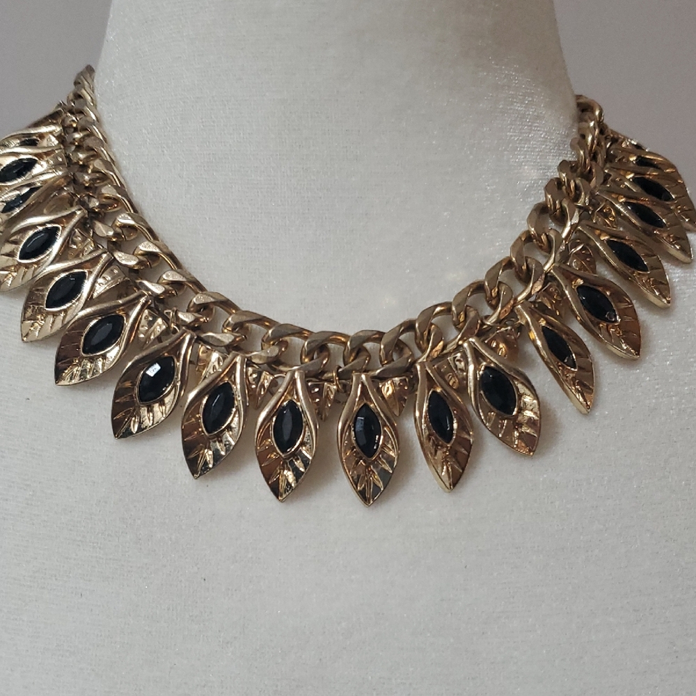 Vintage Gold and Black Leaf Necklace